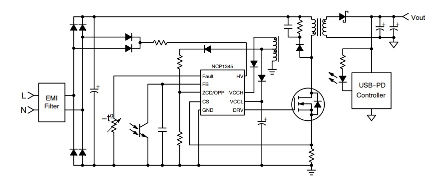 Application Circuit Diagram - onsemi NCP1345 Quasi-Resonant Flyback Controllers